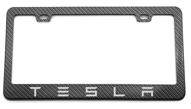 Tesla Stainless Steel License Plate Frame Carbon Fiber Pattern Laser Engraved