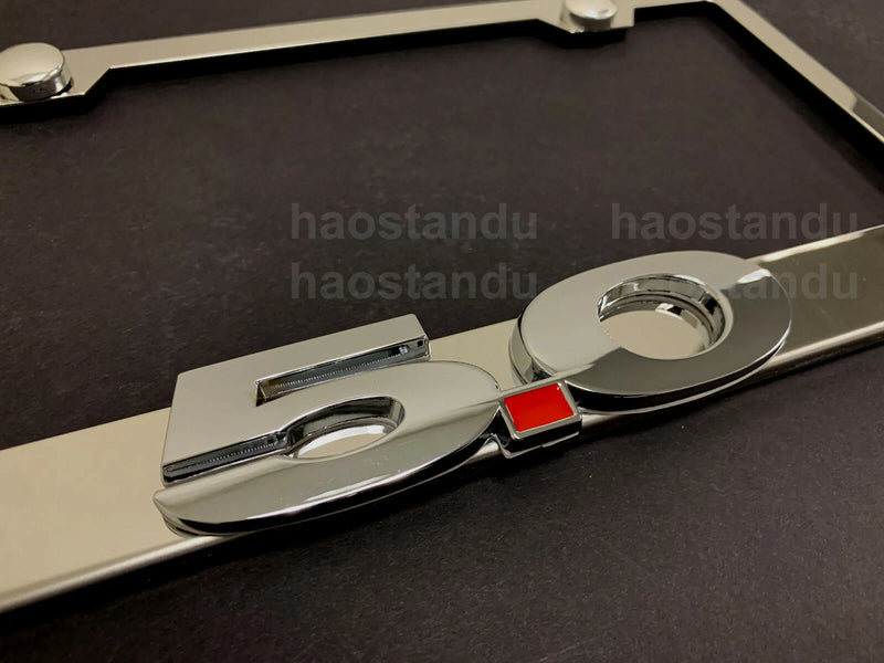 1x "5.0" For Mustang GT 3D Emblem STAINLESS STEEL License Plate Frame +Screw Cap