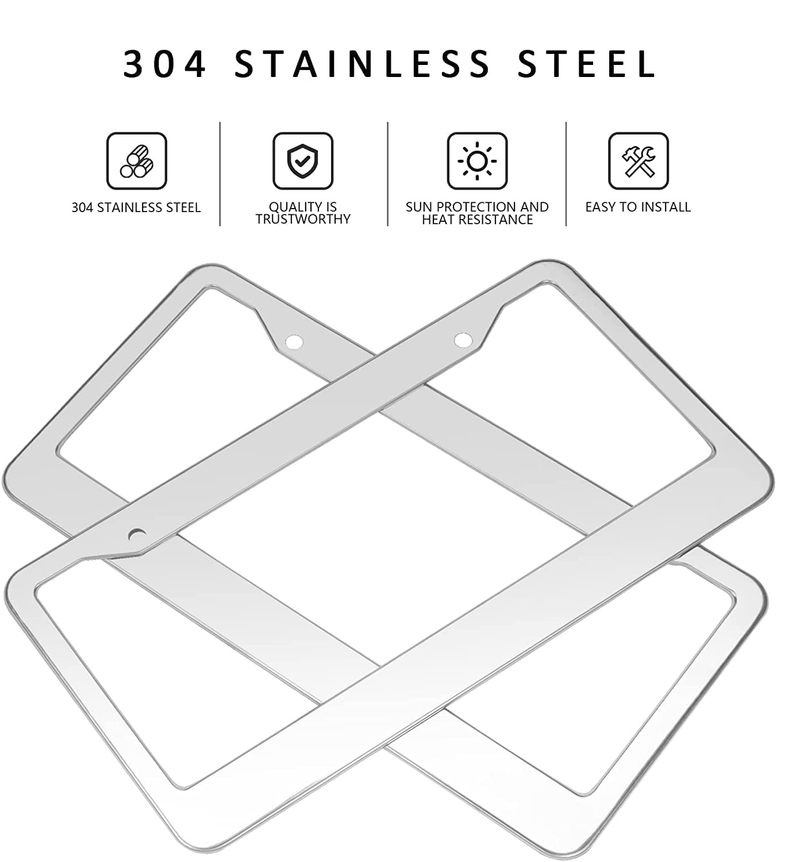 Chrome 304 Stainless Steel Metal License Plate Frame Cover Screw Caps