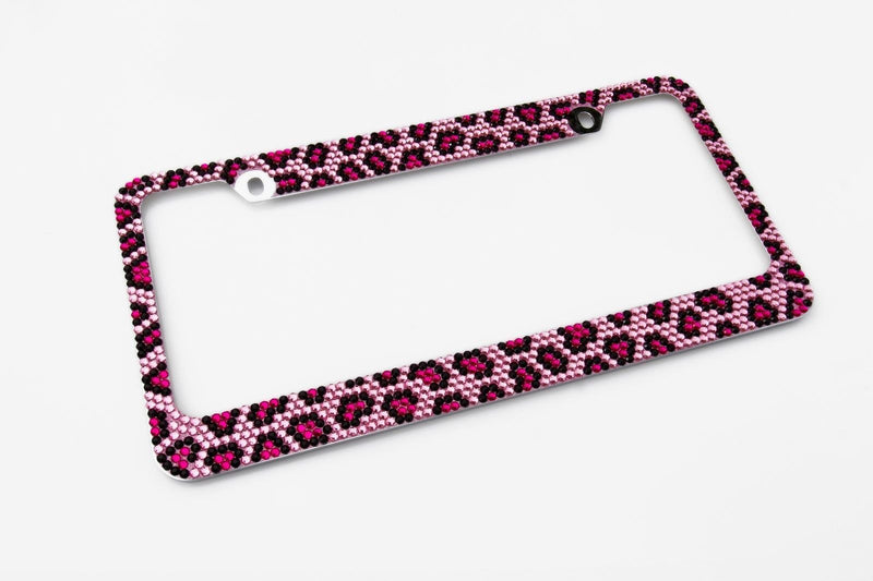 Crystal Pink Leopard Cheetah Diamond Bling Rhinestone Metal License Plate Frame