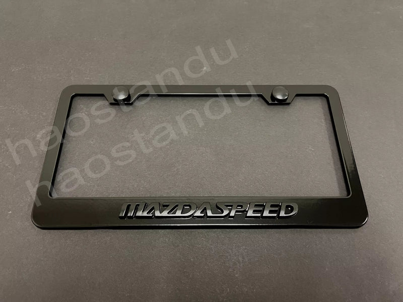 1x Black MAZDA SPEED 3D Emblem BLACK STAINLESS License Plate Frame + Screw Cap