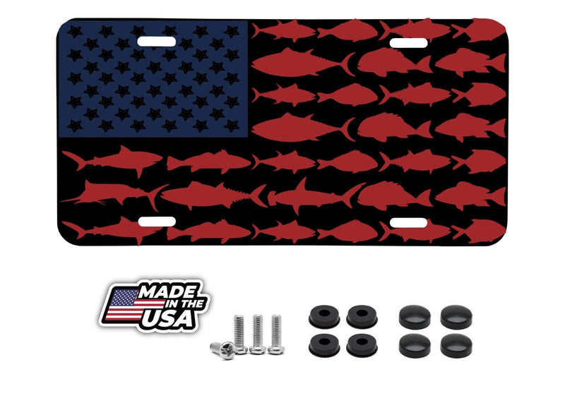 American Flag Fishing Fish Fisherman Patriotic License Plate Cover Model-301