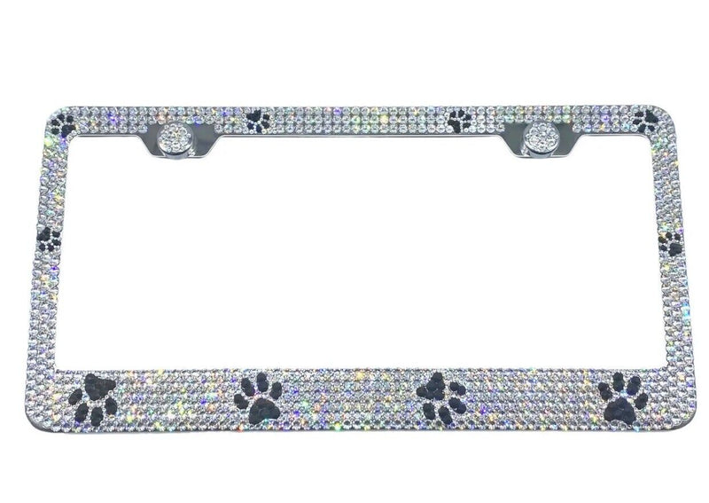 Handmade Crystal Bling Paw Chrome License Plate Frame