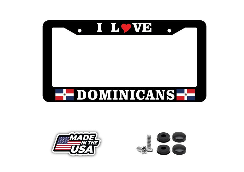 I LOVE DOMINICAN REPUBLIC BLACK LICENSE PLATE FRAME DR FLAG PRIDE AUTO TAG