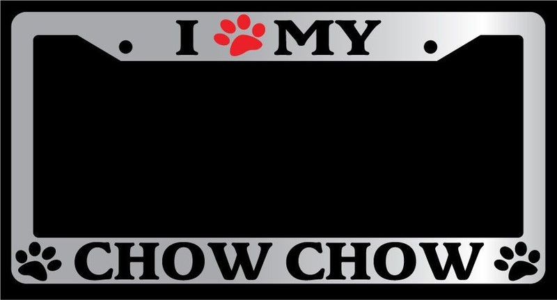 Chrome License Plate Frame I Heart My Chow Chow (Paw) Auto Accessory -344  Mod-GRAPH9856236-4692