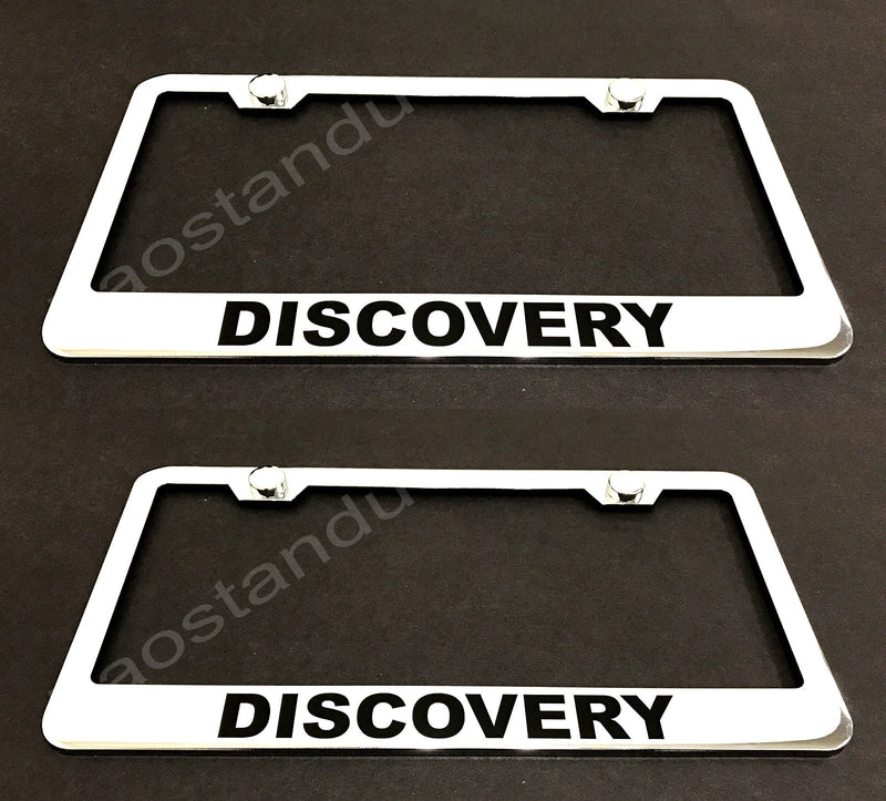 2x DISCOVERY STAINLESS Chrome License Plate Frame w/screw Caps