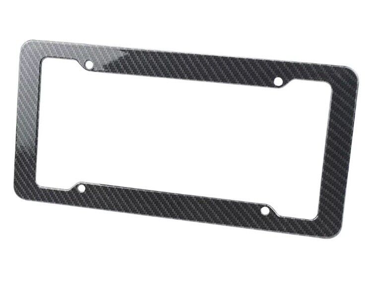 2pc Car Auto Plastic Carbon Fiber License Plate Holder Frame Universal Black Set