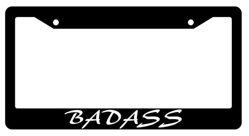 Badass (Cursive) Black Plastic License Plate Frame Auto Accessory  Mod-GRAPH9856236-222