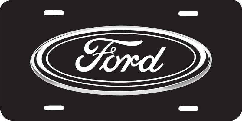GLOSS CLEAR COAT FORD BLACK LOGO BLACK BACKGROUND VEHICLE LICENSE PLATE AUTO TAG