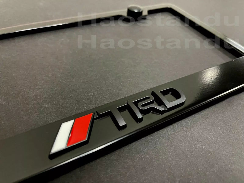 1x BLACK // TRD style 3D Emblem BLACK Stainless License Plate Frame RUST FREE