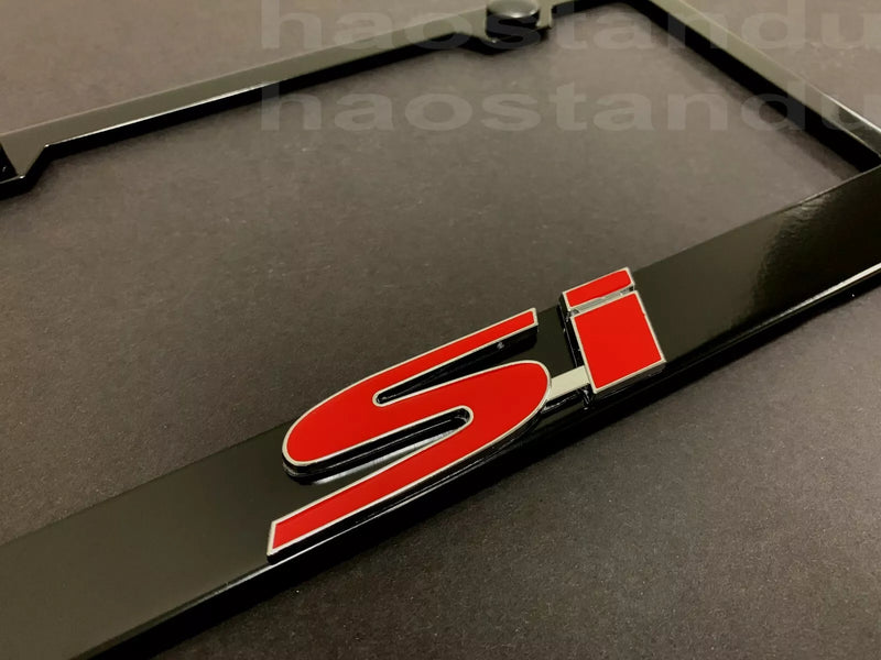 1x "Si" 3D Emblem Badge BLACK Stainless License Plate Frame RUST FREE (Red)