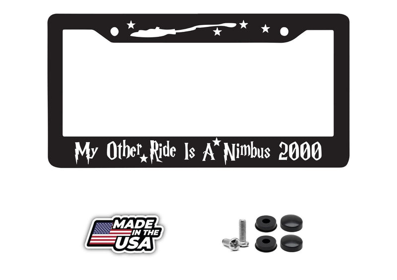 My Other Ride Nimbus 2000 White For Harry Potter Black License Plate Frame NEW