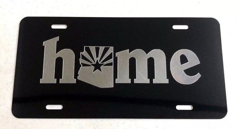 Home State Arizona logo Diamond Etched on Black Aluminum License Plate