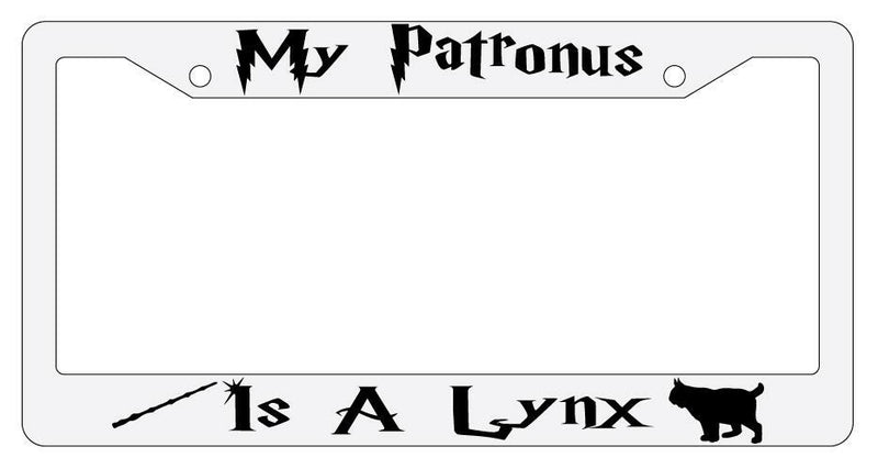 My Patronus is A Lynx White Plastic License Plate Frame Auto Accessory  Mod-GRAPH9856236-3539