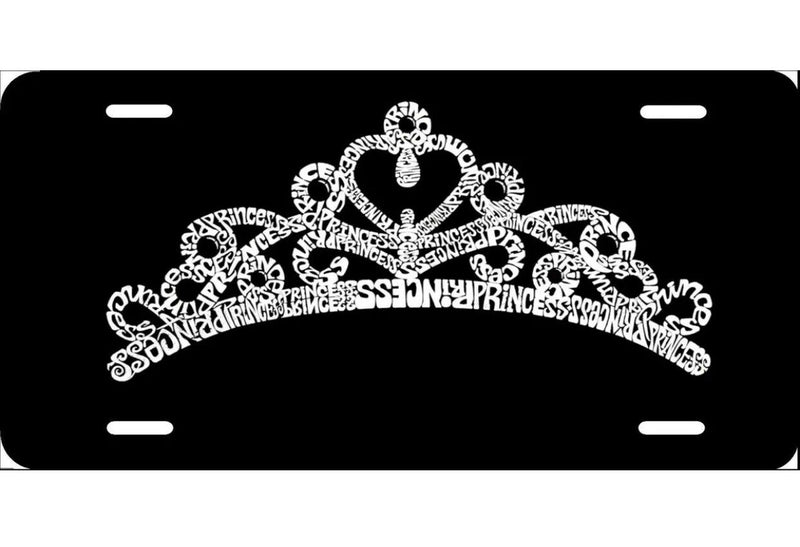 Princess Tiara, License Plate New Car Tag Metal Aluminum, USA, Black