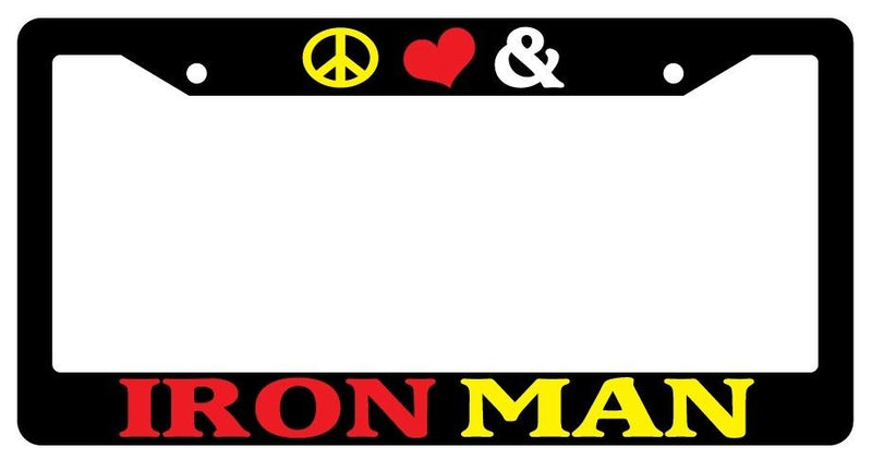 Black License Plate Frame Peace Love And Iron Man Color Auto Accessory Novelty 3  Mod-GRAPH9856236-3804