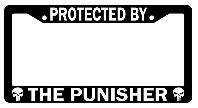Protected By The For Punisher Black Plastic License Plate Frame For Marvel  Mod-GRAPH9856236-3937