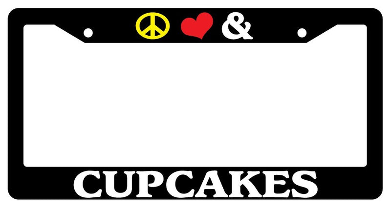 Black License Plate Frame Peace Love And Cupcakes Auto Accessory 683  Mod-GRAPH9856236-2273
