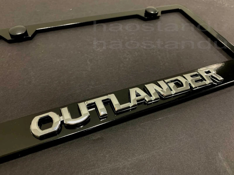 1x OUTLANDER 3D Emblem BLACK Stainless License Plate Frame RUST FREE + Screw Cap