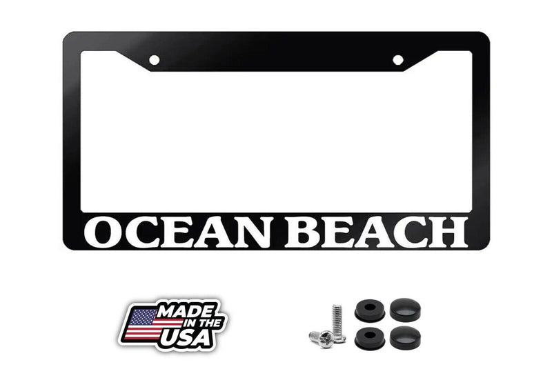 Glossy Black License Plate Frame OCEAN BEACH Auto Accessory 2427