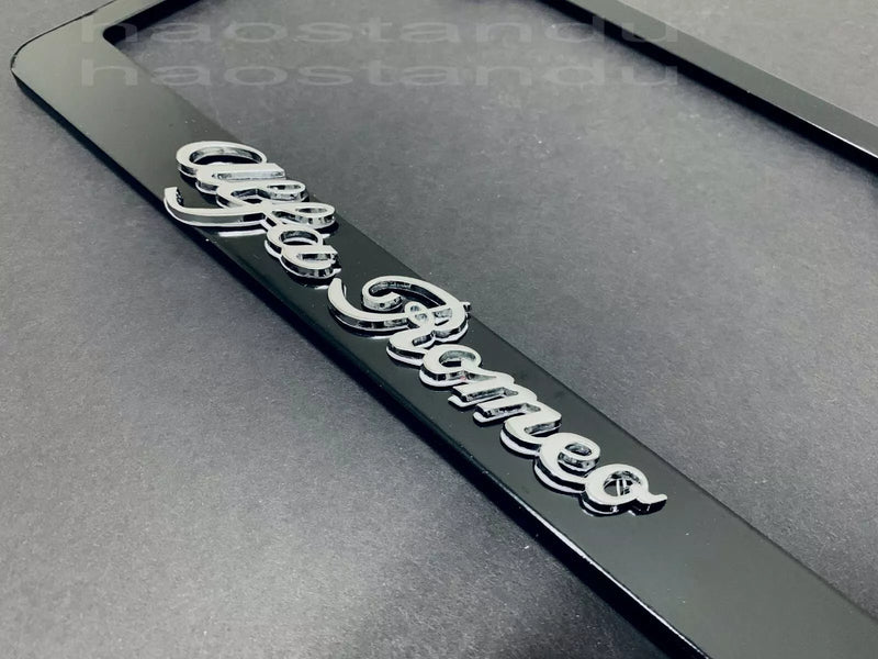 1x Alfa Romeo 3D Emblem BLACK Stainless License Plate Frame RUST FREE + Screw Cap