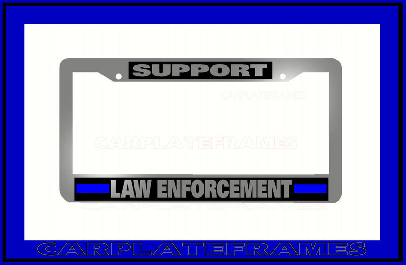 CHROME PLASTIC SUPPORT LAW ENFORCEMENT THIN BLUE LINE License Plate Frame