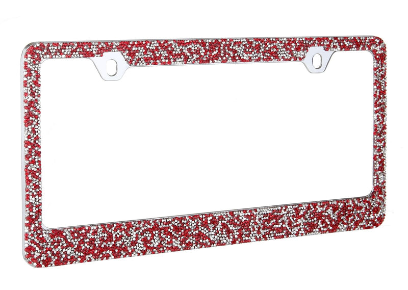 Rocking Bling Crystal Diamond Rhinestone License Plate Frame Red / Silver