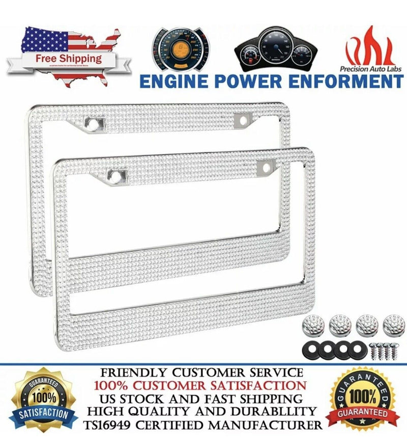 2pcs Metal License Plate Frame Bling RhineStone Chrome Crystal Diamond Glitter