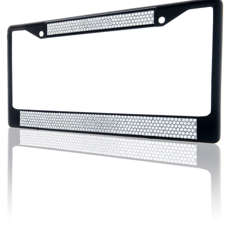 Premium Black Clear Bling Crystal Diamond License Plate Frame for Car-Truck