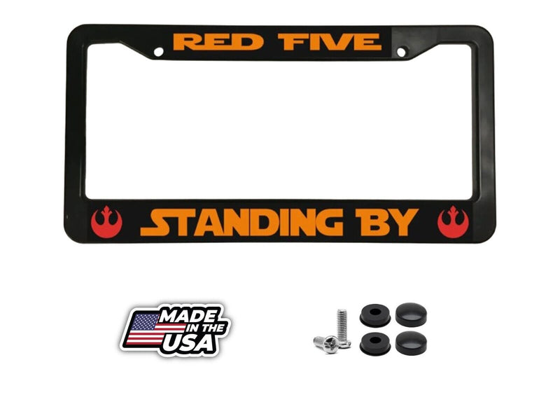Red Five Standing By Star Wars Fans Glossy Black License Plate Frame