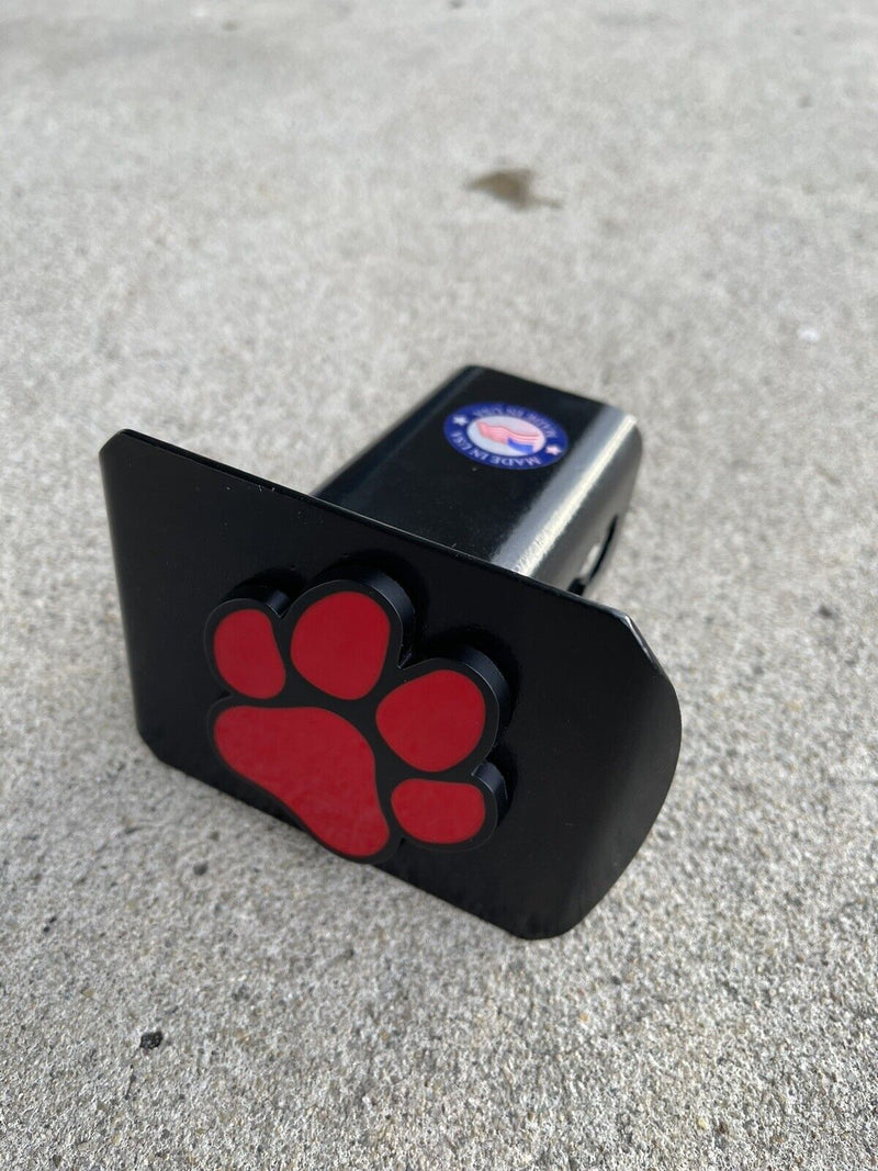 Dog Paw Emblem Metal Trailer Hitch Cover (Fit 2" Receivers, Red & Black)