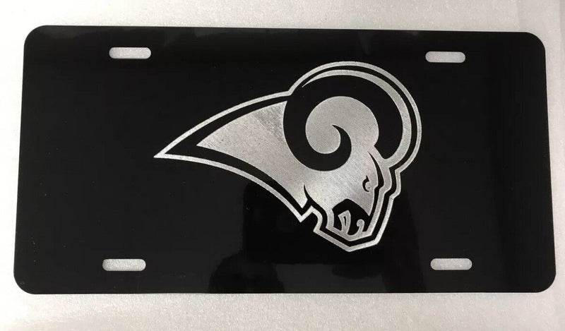 Los Angeles Rams Logo Car Tag Diamond Etched on Aluminum License Plate