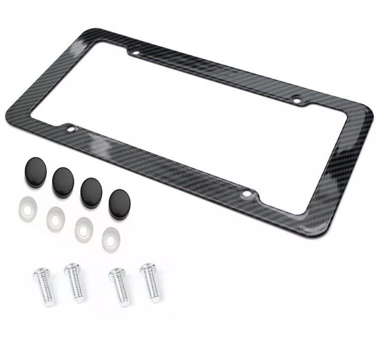 2pc Set Plastic Carbon Fiber License Plate Frame Holder Cover Front & Rear JDM