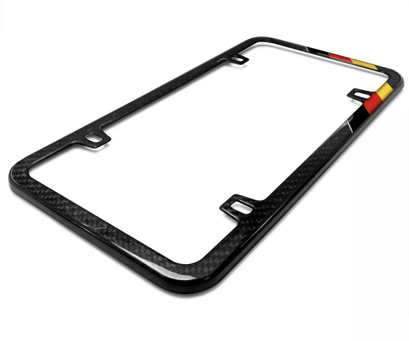 Real Black Carbon Fiber German Flag Sports Stripe Slim License Plate Frame