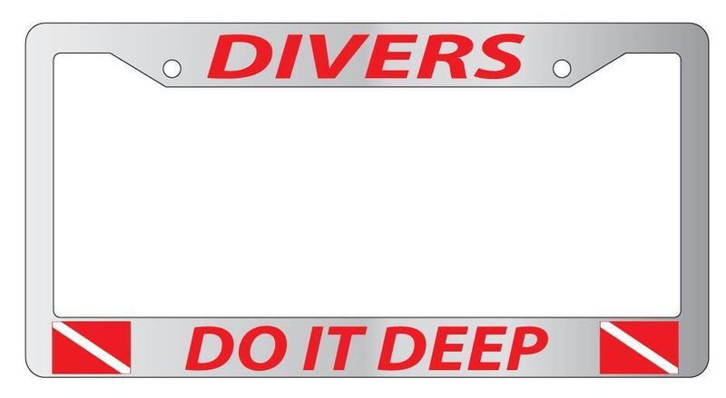 Chrome License Plate Frame DIVERS DO IT DEEPER(RED) w/FLAGS Auto Accessory  Mod-GRAPH9856236-4363