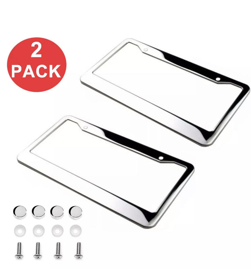 2PCS Chrome 304 Stainless Steel Metal License Plate Frame Cover Screw Caps