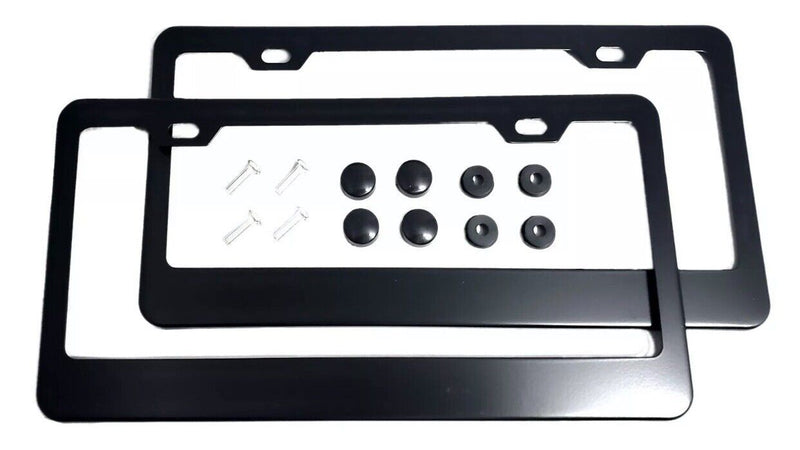 2pcs license plate frames metal stainless steel holder screw caps tag coverblack