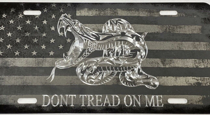 Engraved US Flag Gadsden DONT TREAD ON ME Car Tag Diamond Etched License Plate