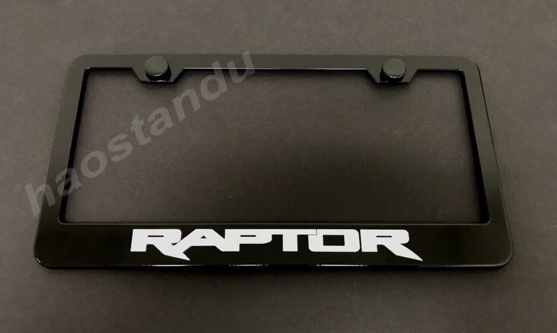 1x Raptor LOGO BLACK STAINLESS STEEL LICENSE PLATE FRAME + Screw Caps