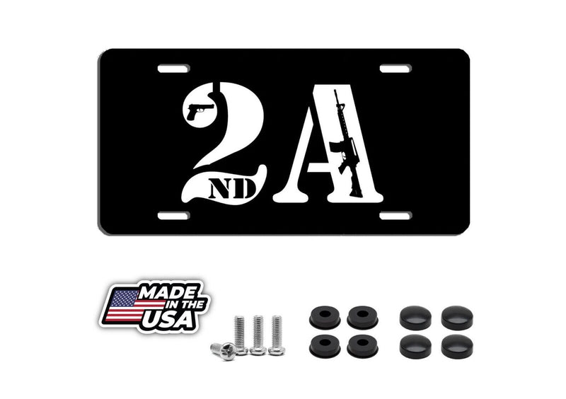 2nd Amendment aluminum license plate car truck SUV black & white tag