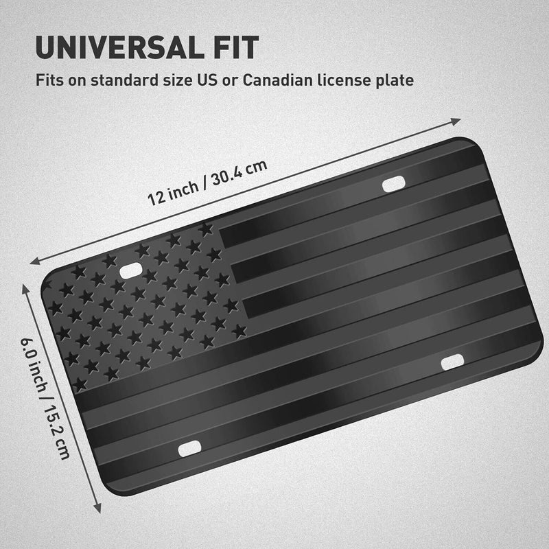 American Flag Embossed Stars and Stripes Aluminum License Plate Black/Matt Black