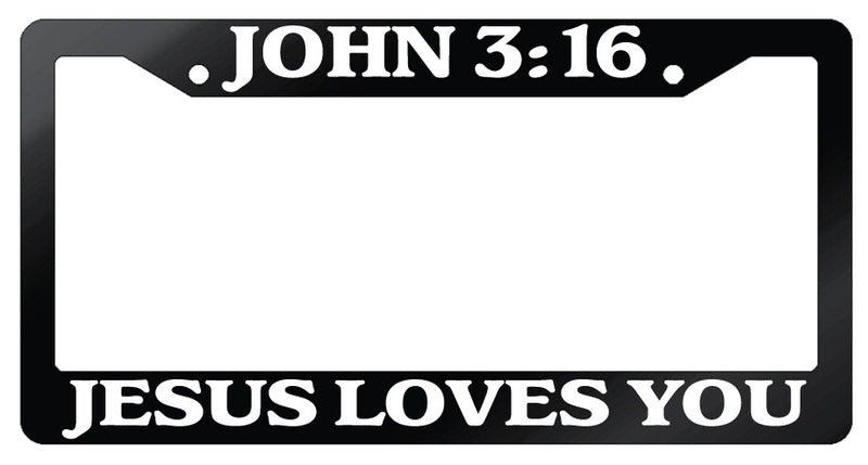 Glossy Plastic Black License Plate Frame John 3:16 Jesus Loves You Christian  Mod-GRAPH9856236-7451