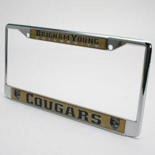 NCAA Byu Cougars Metal License Plate Frame W/domed Insert - Gold Background