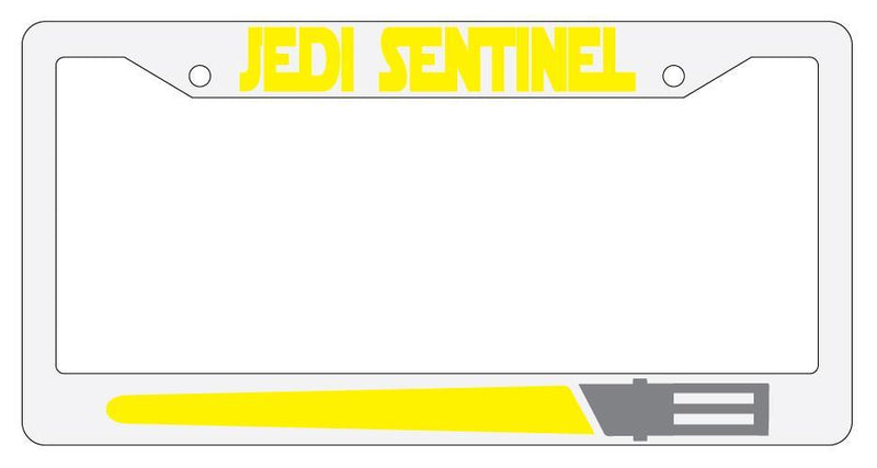 Jedi Sentinel YELLOW White Plastic License Plate Frame Star Wars  Mod-GRAPH9856236-2156