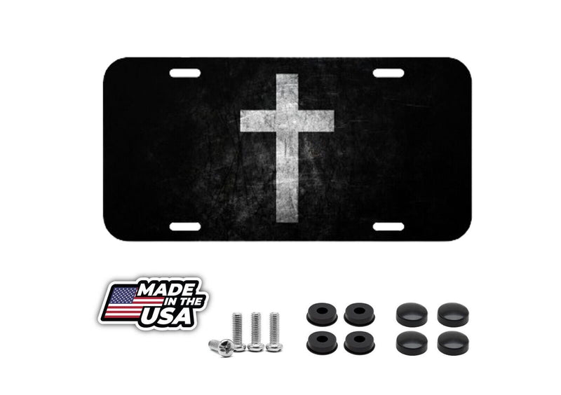 Jesus Cross Vehicle License Plate Front Auto Tag Plate Christian Peace B&W NEW!