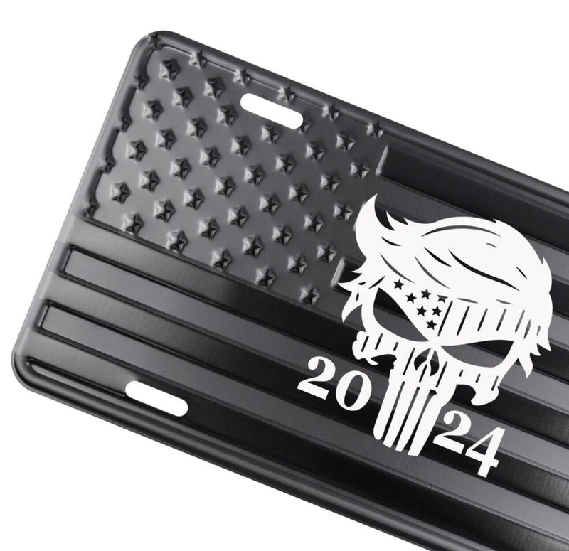 Trump Punisher 2024 American Flag License Plate Tag Embossed/Laser Etched.
