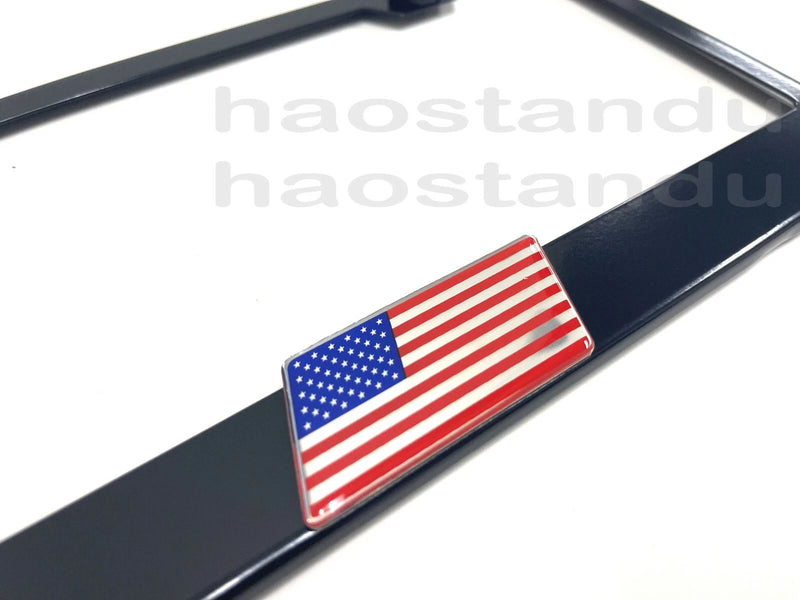 1x American Flag Emblem BLACK Stainless Metal License Plate Frame RUST FREE USA