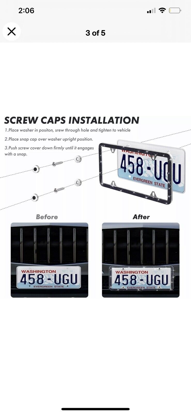 2pcs Black Thin Diamond Bling Glitter Crystal RhineStone License Plate Frame Car