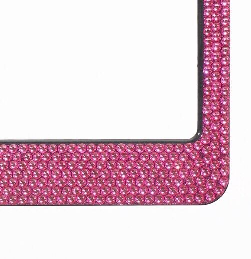 Hot Pink Crystal Rhinestones On Black License Plate Frame 7 rows Special Bling