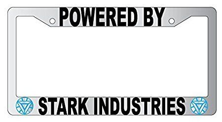 Chrome METAL License Plate Frame POWERED BY STARK INDUSTRIES Auto Accessory 46  Mod-GRAPH9856236-9686